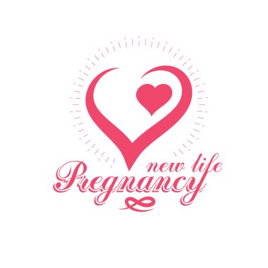 Taşıyıcı kalp amblemi beyaza izole edilmiş. Annelik kavramı ve yeni hayat çizime başlıyor. Yenidoğan bakım merkezi kavramsal sembolü