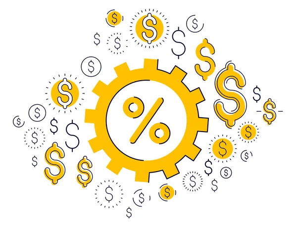 Wirtschaftssystem Und Geschäftskonzept Getriebemechanismus Mit Dollarzeichen Und Symbolsatz Allegorisches Design — Stockvektor