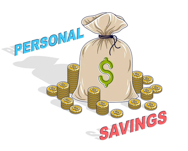 Személyes Megtakarítási Koncepció Pénz Bag Érmék Cent Halom Elszigetelt Fehér — Stock Vector