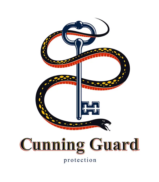 Snake Envolve Torno Chave Vintage Conceito Secreto Protegido Turnkey Serpente — Vetor de Stock