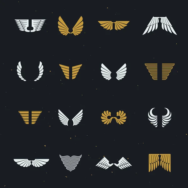 Sada Emblémy Křídla Svobody Heraldický Znak Dekorativní Loga Izolované Vektorové — Stockový vektor
