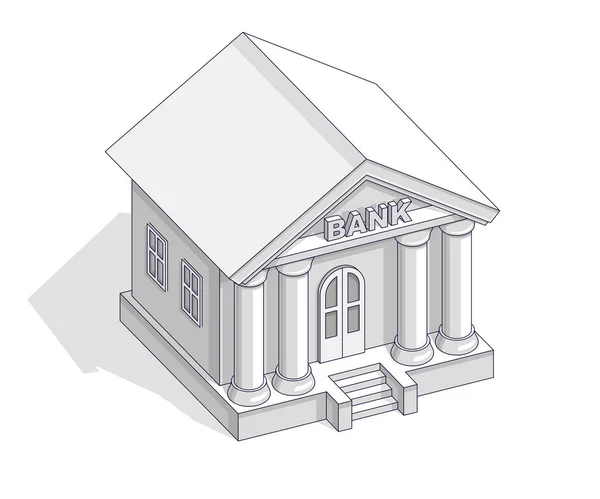 银行大厦复古复古建筑卡通在白色背景下隔离 矢量3D 等距业务和财务说明 细线设计 — 图库矢量图片