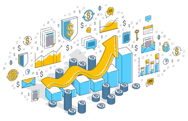 Siker Jövedelem Növekedésének Koncepció Növekedési Statisztika Diagramsávra Cash Money Stack — Stock Vector