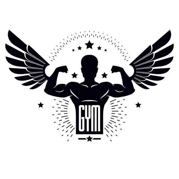 Modelo Logotipo Ginásio Fitness Emblema Vetor Estilizado Retro Emblema Com — Vetor de Stock