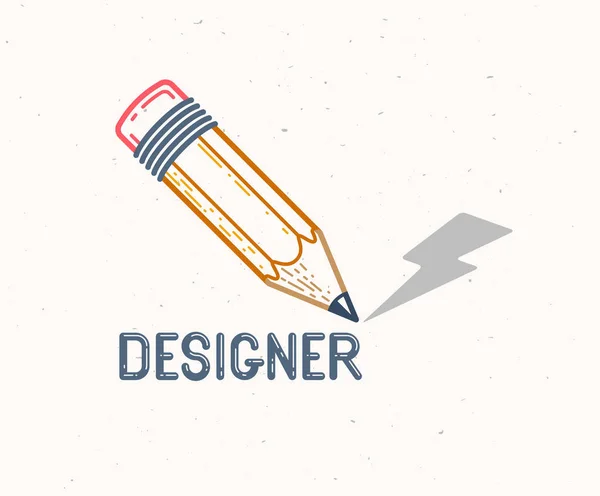 Pencil Lightning Bolt Vector Simple Trendy Logo Icon Designer Studio — Stock Vector