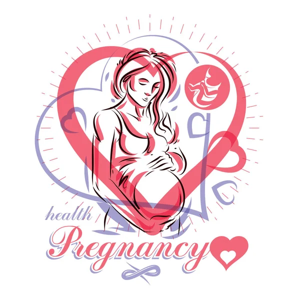 Pregnant Female Body Shape Hand Drawn Vector Illustration Beautiful Lady — Stock Vector