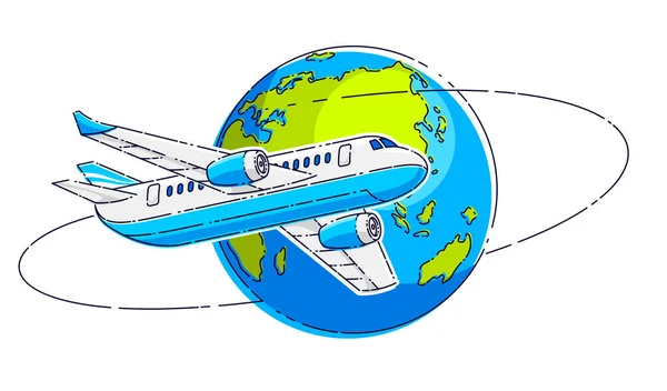 Letadlo Pozemní Planetou Leteckým Znakem Nebo Ilustrací Letecké Dopravy Krásné — Stockový vektor