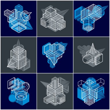 Farklı mühendislik yapıları koleksiyonu, soyut kümesi Vektörler..