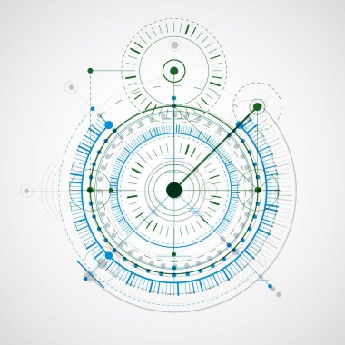 Teknik plan, taslak kullanılmak üzere grafik ve web tasarım mühendislik soyut. Renkli vektör çizim endüstriyel sistemin mekanik parçalar ve daireler ile oluşturulan.
