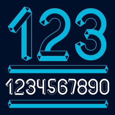 Trendy vintage vektör basamaklı sayılar toplama. Retro 0 9 numaraları sanat poster oluşturulmasında kullanılabilir. Dörtyüzlü tetra tüp tasarım kullanılarak yapılan.
