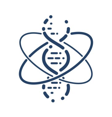 DNA ipliği ve atom vektörü basit doğrusal ikon, bilim biyolojisi ve biyoteknoloji çizgisi sanat sembolü, kimya laboratuvarı araştırması.