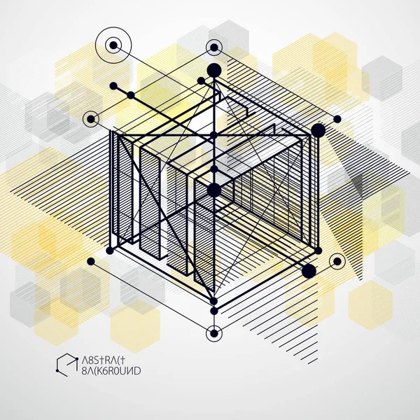 Vetor Abstrato Geométrico Fundo Amarelo Isométrico Esquema Mecânico Desenho Engenharia — Vetor de Stock