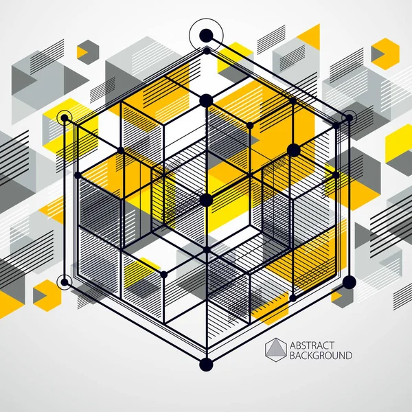 Vetor Padrão Cubo Geométrico Abstrato Fundo Amarelo Layout Cubos Hexágonos — Vetor de Stock