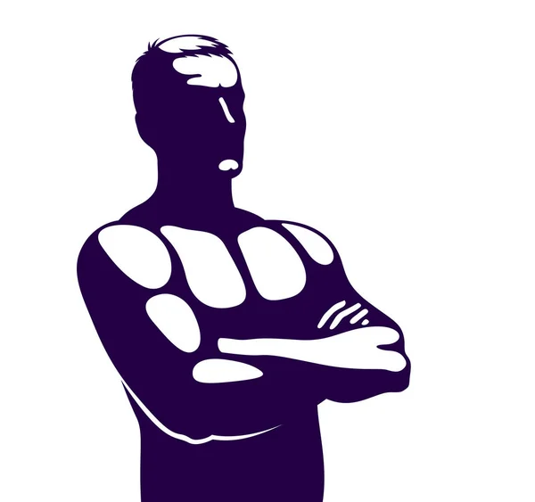 Güçlü Adam Mükemmel Siluet Elleri Bir Göğüs Vektör Logosu Veya — Stok Vektör