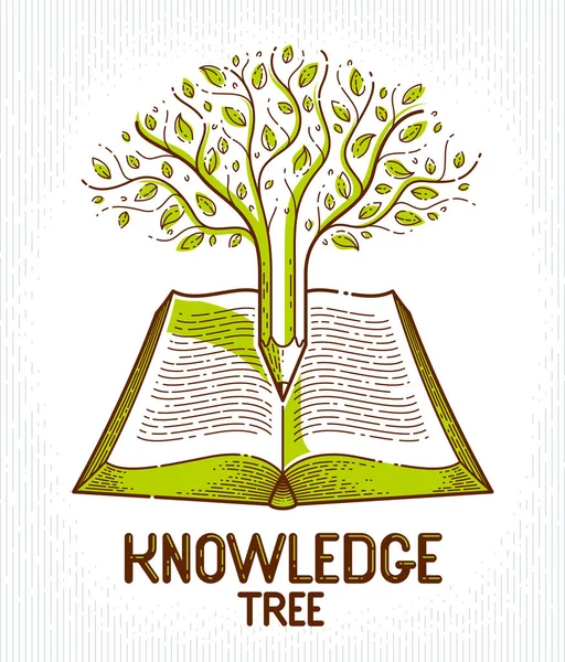 Tree Combined Pencil Open Vintage Book Education Science Knowledge