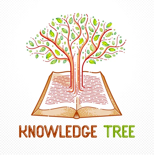 Strom Rostoucí Textových Linií Otevřeného Ročníku Knihy Vzdělávání Nebo Vědy — Stockový vektor