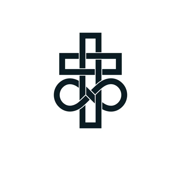 Бессмертный Божий Концептуальный Символ Сочетании Знаком Бесконечности Христианским Крестом Векторным — стоковый вектор