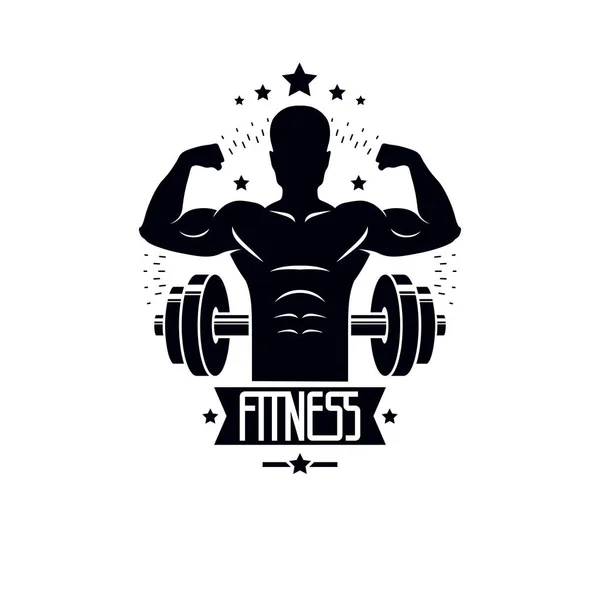 Musculação Fitness Modelos Logotipo Esporte Emblema Vetor Estilo Vintage Com —  Vetores de Stock