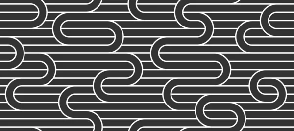ツイストライン ベクトル線形タイルの背景 ストライプ織り 光迷路 ツイストストライプとシームレスなパターン 白黒のデザイン — ストックベクタ