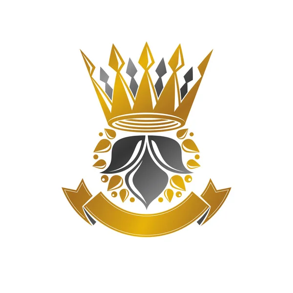 Majestueus Crown Embleem Heraldische Jas Van Wapens Decoratieve Logo Geïsoleerde — Stockvector