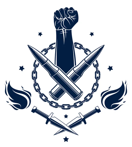 Anarquia Caos Emblema Agressivo Logotipo Com Forte Punho Cerrado Armas — Vetor de Stock