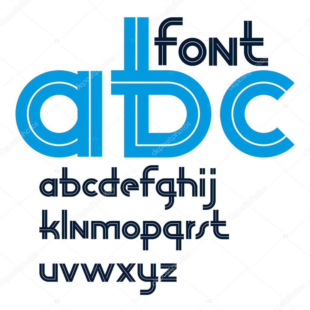 Vector rounded lower case alphabet letters collection with white lines, can be used for logo creation in public relations business.