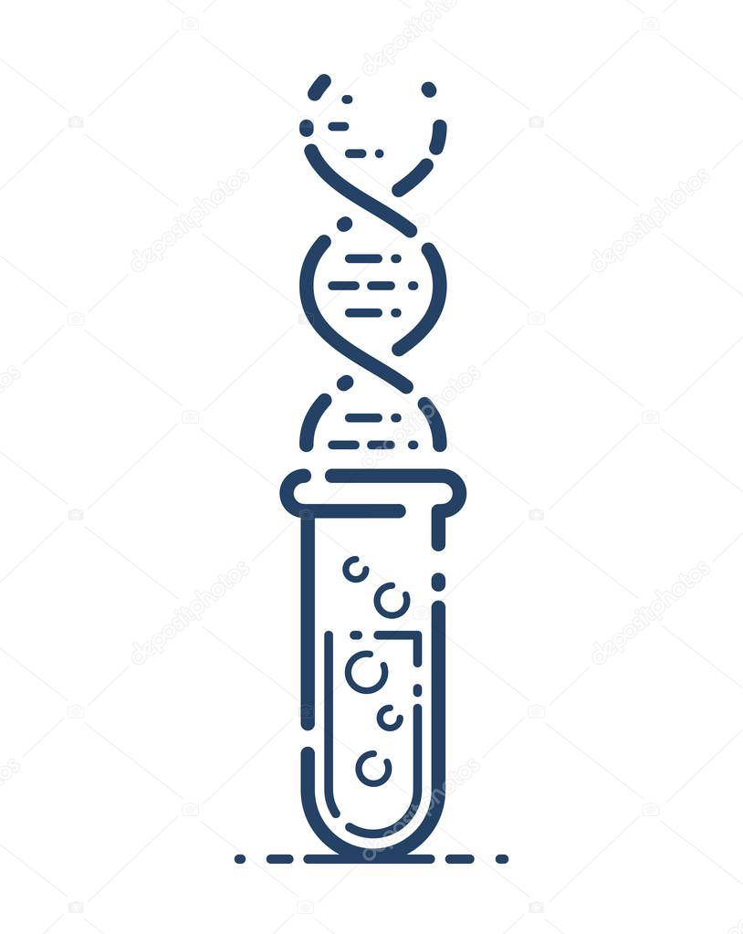 Test tube and DNA strand vector simple linear icon, science biology biotechnology and medicine analysis line art symbol, laboratory research.