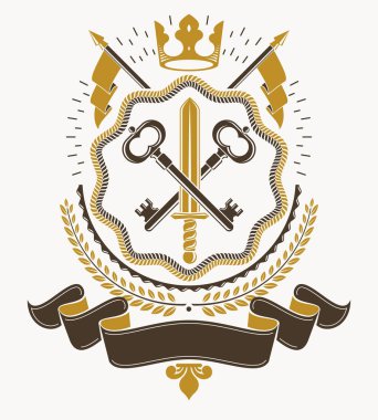Klasik dekoratif amblem bileşimi, heraldik vektör.