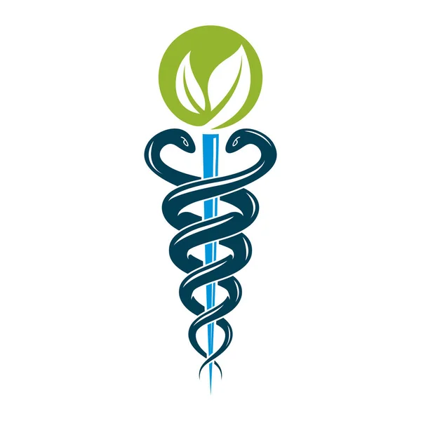 Caduceus medische symbool, grafisch vector embleem voor gebruik in gezondheid — Stockvector