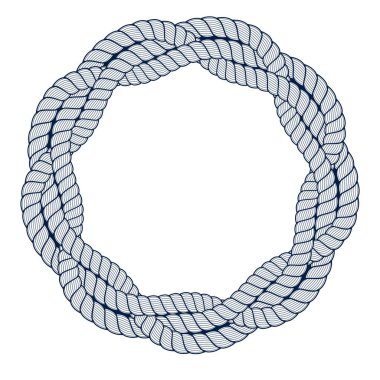 Halattan yuvarlak çerçeve, vektör tasarım elementi, daire şeklindeki sınır, yelkencilik teması.