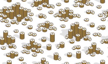 Para sikkeleri kusursuz arkaplan, finans sektörü web sitesi veya ekonomik tema reklamları ve bilgileri için zemin, 3d nakit, vektör duvar kağıdı veya web sitesi arka planı.