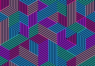 Kusursuz izometrik çizgiler geometrik desen, 3D küp vektör döşeme arka planı, mimari ve inşaat, duvar kağıdı tasarımı.