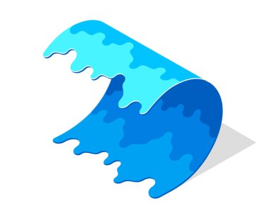 Tsunami dev okyanus dalgaları doğal afet konsepti vektör izometrik illüstrasyon beyaz zemin üzerinde izole.