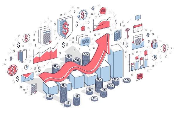 Концепция Успеха Увеличения Доходов График Роста Статистики Бар Денежными Средствами — стоковый вектор