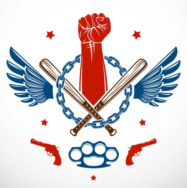 Emblema Aggressivo Dell Anarchia Del Caos Logo Con Forte Pugno — Vettoriale Stock