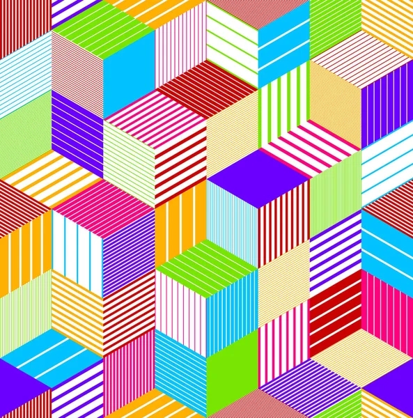 Motif Géométrique Sans Couture Avec Cubes Doublés Boîtes Rayées Blocs — Image vectorielle