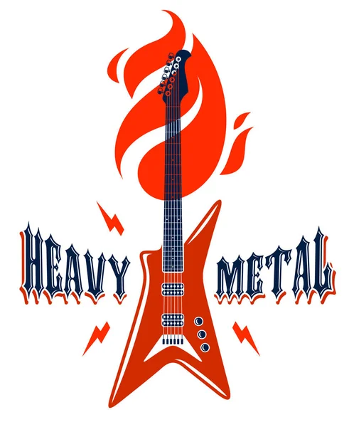 Emblema Metal Pesado Com Logotipo Vetor Guitarra Elétrica Festival Concerto —  Vetores de Stock