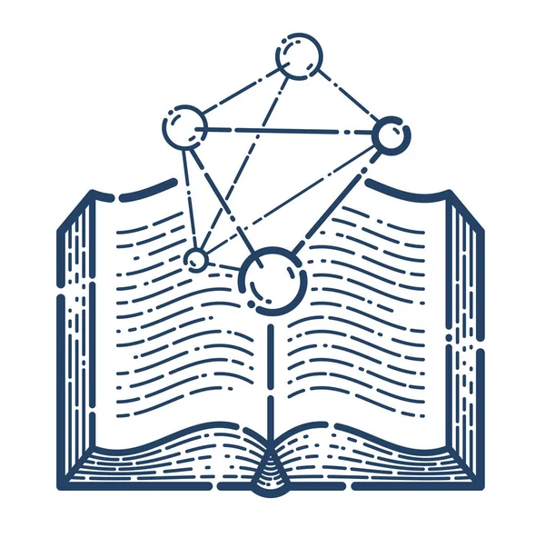 Otevřená Kniha Molekulovou Vektorovou Lineární Ikonou Vzděláním Vědeckou Literaturou Knihovna — Stockový vektor