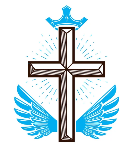 Winged Christian Cross Vektorové Náboženské Logo Nebo Tetování — Stockový vektor