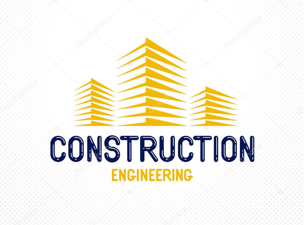 Building construction design element vector logo or icon, real estate realty theme, office building.