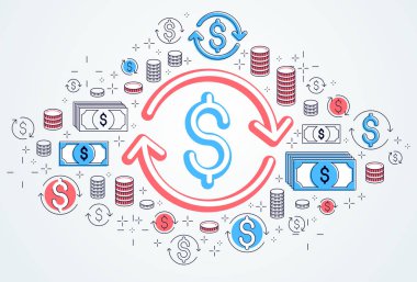 Dolar işareti ve döngü ok, Döviz Alım Satım, investm üzerinde döndürür