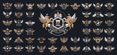 Heraldic Coat of Arms vektör seti büyük set, antika heraldik b