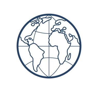 Dünya gezegeni vektör doğrusal ikonu, coğrafya ve GPS çizgisi sanat simgesi