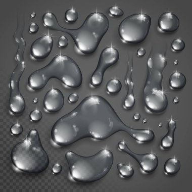 Water drops set vector realistic 3d elements collection, transpa clipart