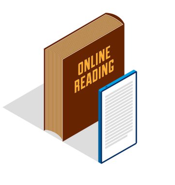 Hücre aygıtı 3D izometrik vect ile elektronik kitap kavramı