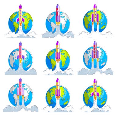 Roketler dünyanın üzerinden keşfedilmemiş uzaya fırlatılıyor. Keşif