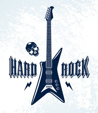 Elektro gitar vektör logosuyla Hard Rock amblemi, konser festi