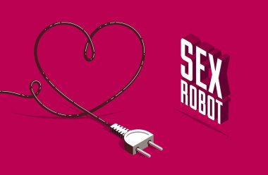 Kalp şeklinde fişi olan seks robotu konsepti posteri, m