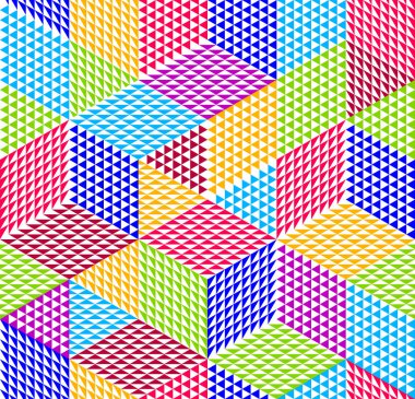 Küpler, eşkenar dörtgen ve üçgenler ile geometrik 3d dikişsiz desen 