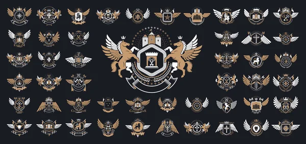Heraldic Coat of Arms vektör seti büyük set, antika heraldik b